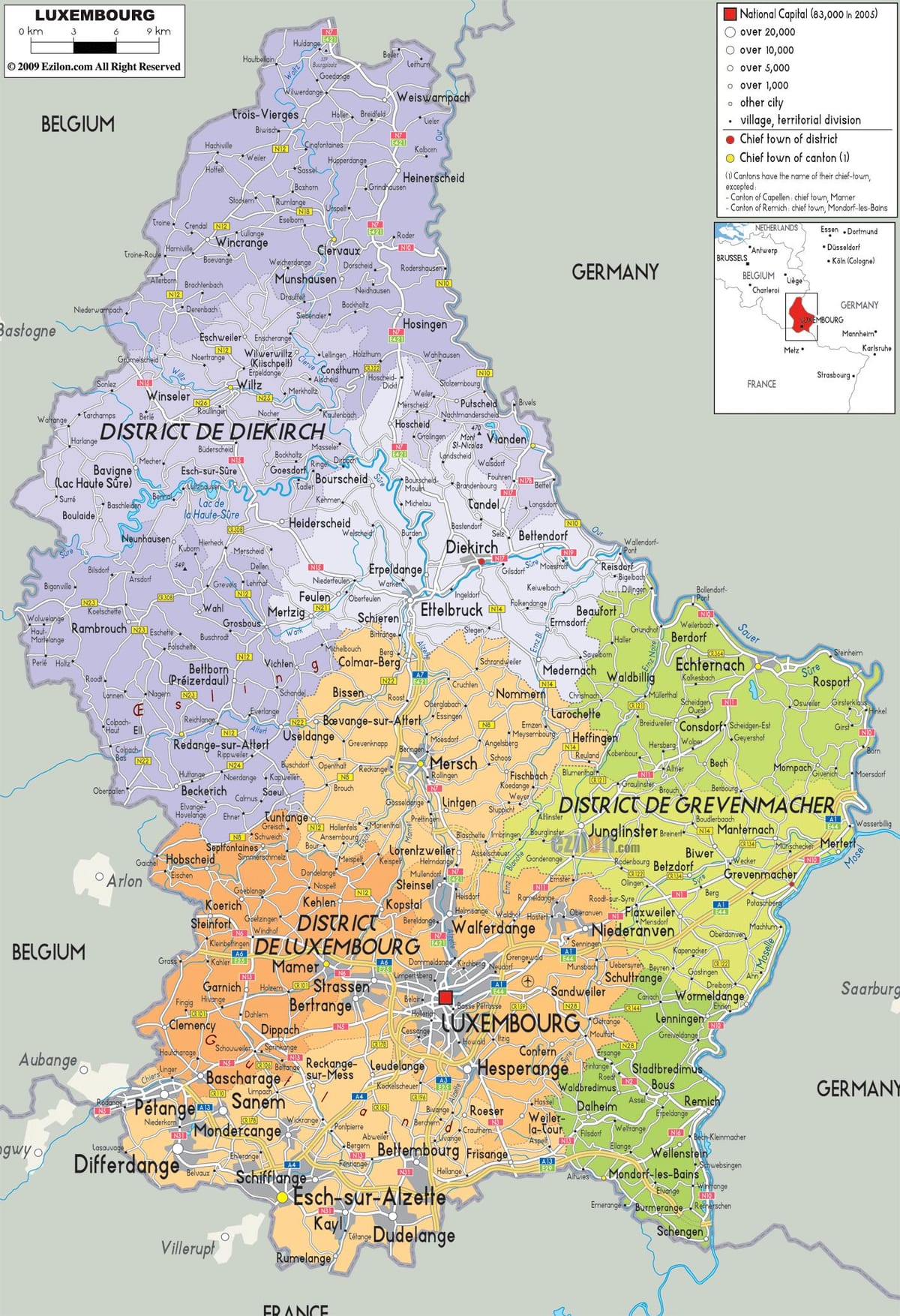 ಲಕ್ಸೆಂಬರ್ಗ್, ದೇಶದ ನಕ್ಷೆ, ನಕ್ಷೆ