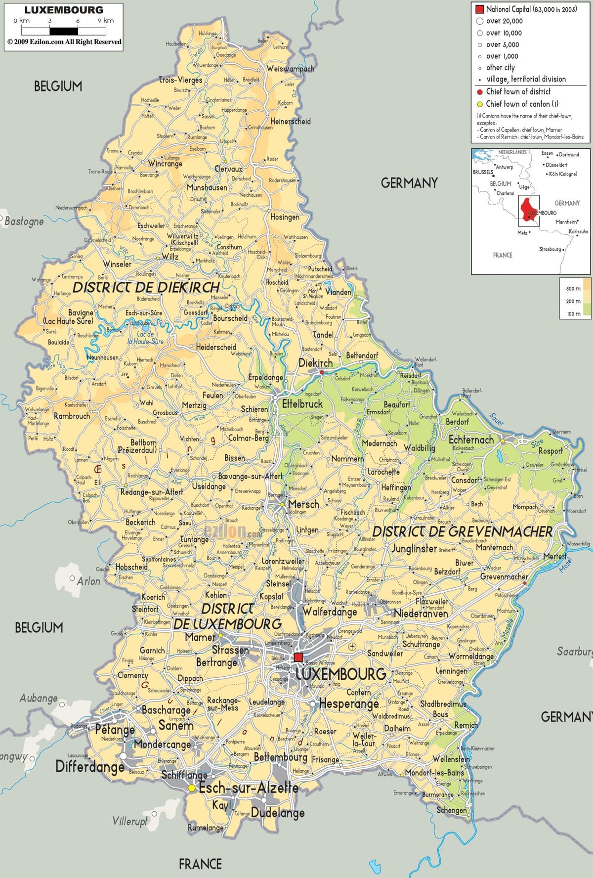 ನಕ್ಷೆ ಲಕ್ಸೆಂಬರ್ಗ್ ದೈಹಿಕ